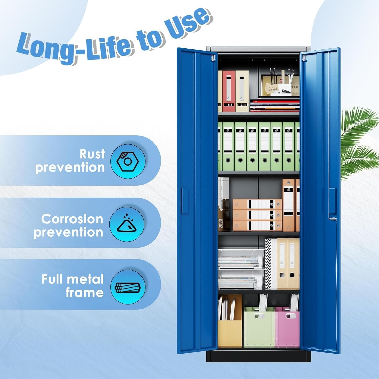Black Blue Metal Storage Cabinet 180cm with Lock & 4 Adjustable Shelves