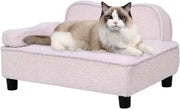 Pet Sofa Bed Teddy Velvet Dog Cat Couch w Wood Base Beige