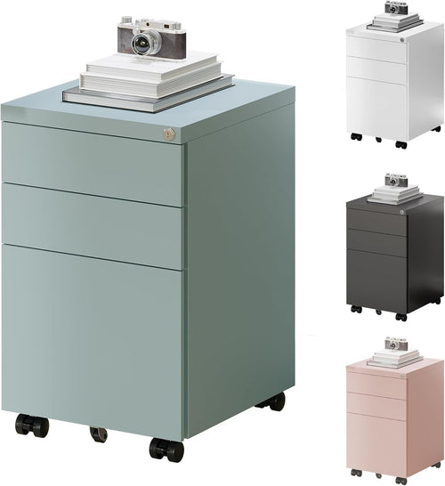 Grey Blue Mobile Filing Cabinet 3 Drawer Lockable Under Desk