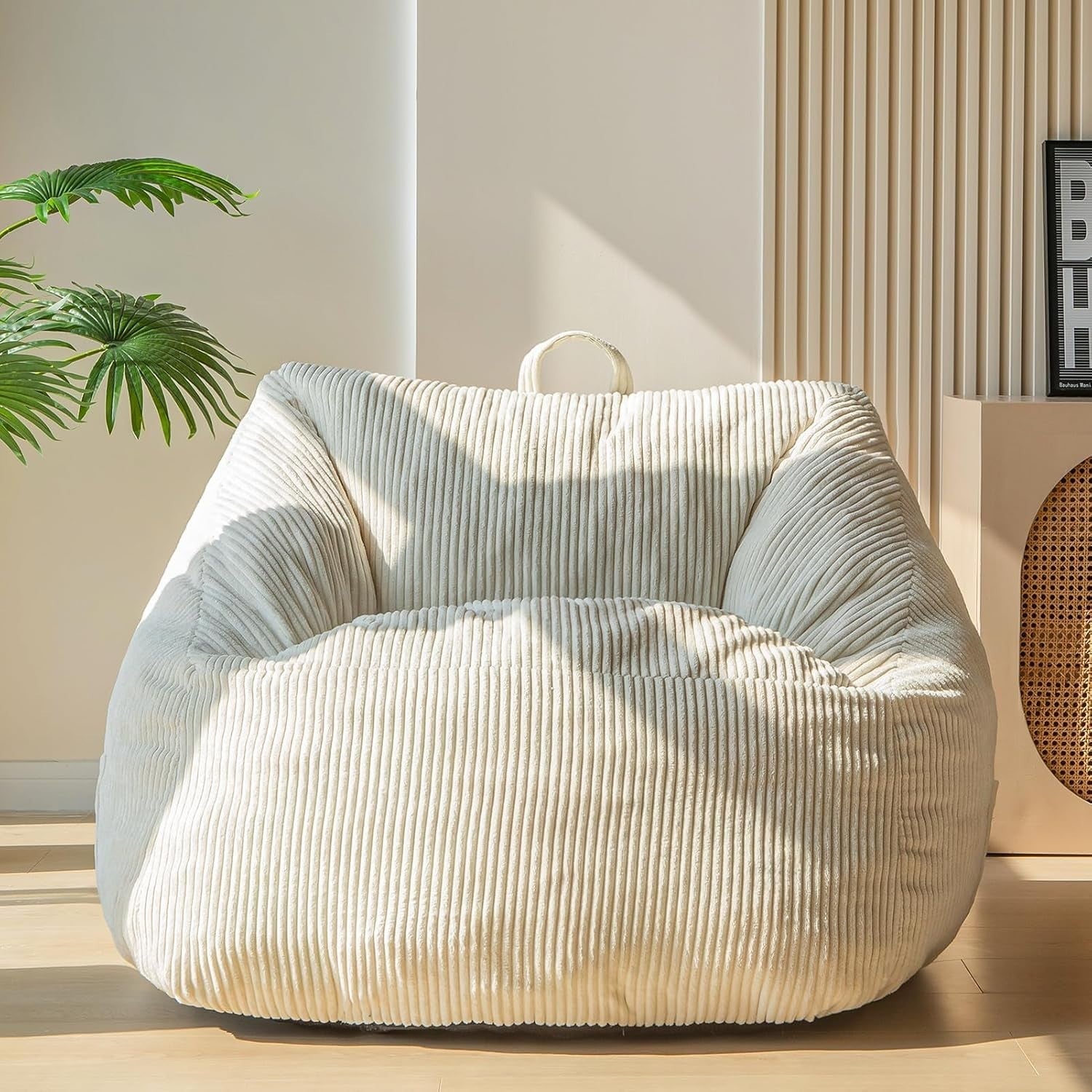 Giant Corduroy Bean Bag Chair with Foam Filling Soft Oversized Lounge Seat