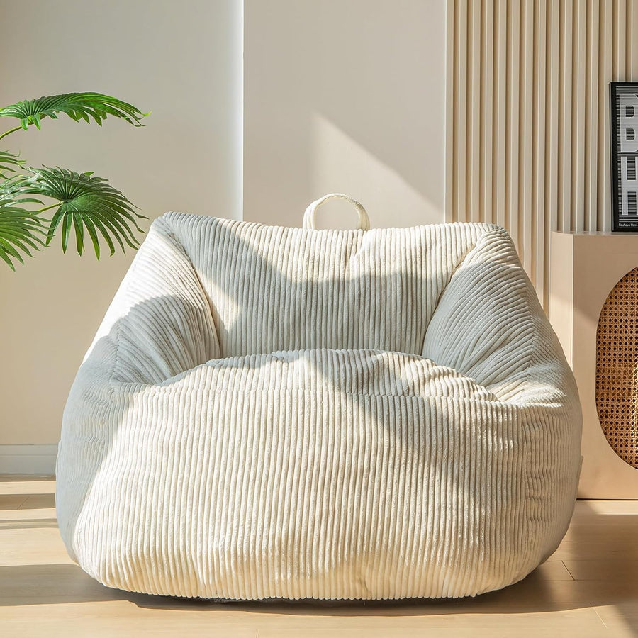 Giant Corduroy Bean Bag Chair with Foam Filling Soft Oversized Lounge Seat