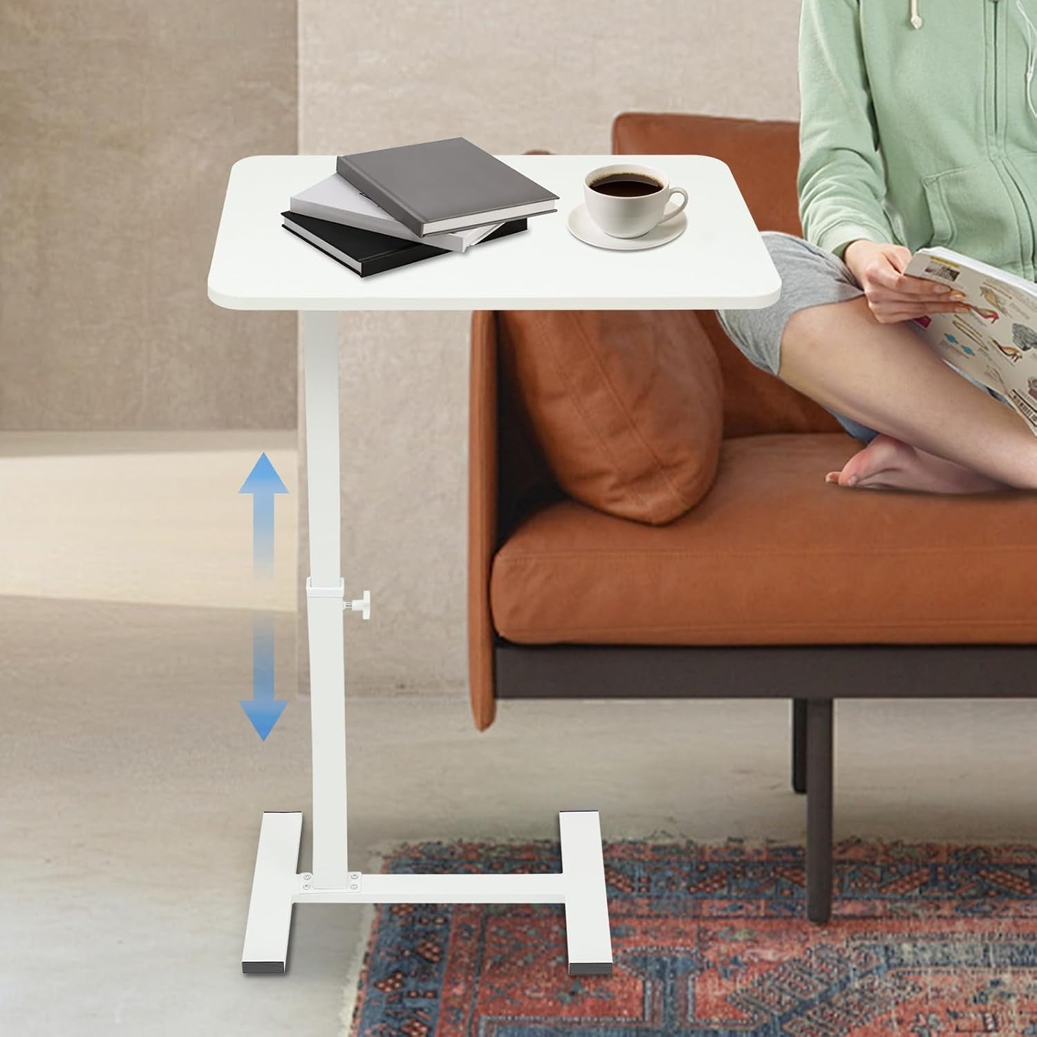 Overbed Table Laptop Desk Adjustable Height Rolling Bedside 60x40cm