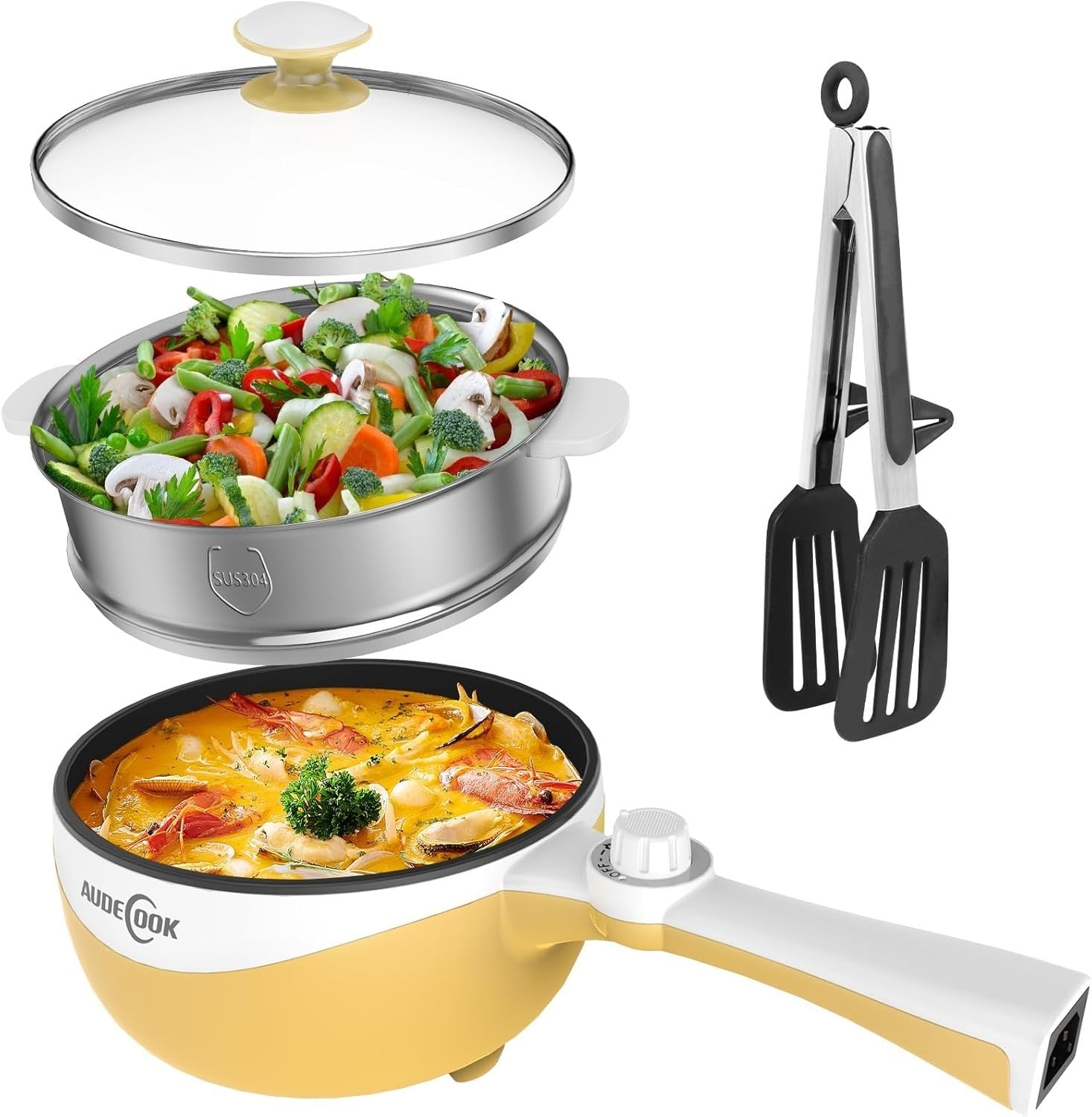 Mini Electric Hot Pot Cooker 1.7L Non-Stick Steamer Pan Travel Stove