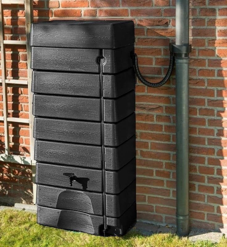 276L Black Wall-Mounted Rainwater Tank with Downpipe Connector