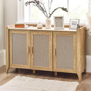 Bohemian Oak Sideboard 3 Doors Storage Cabinet with Shelving for Living Room