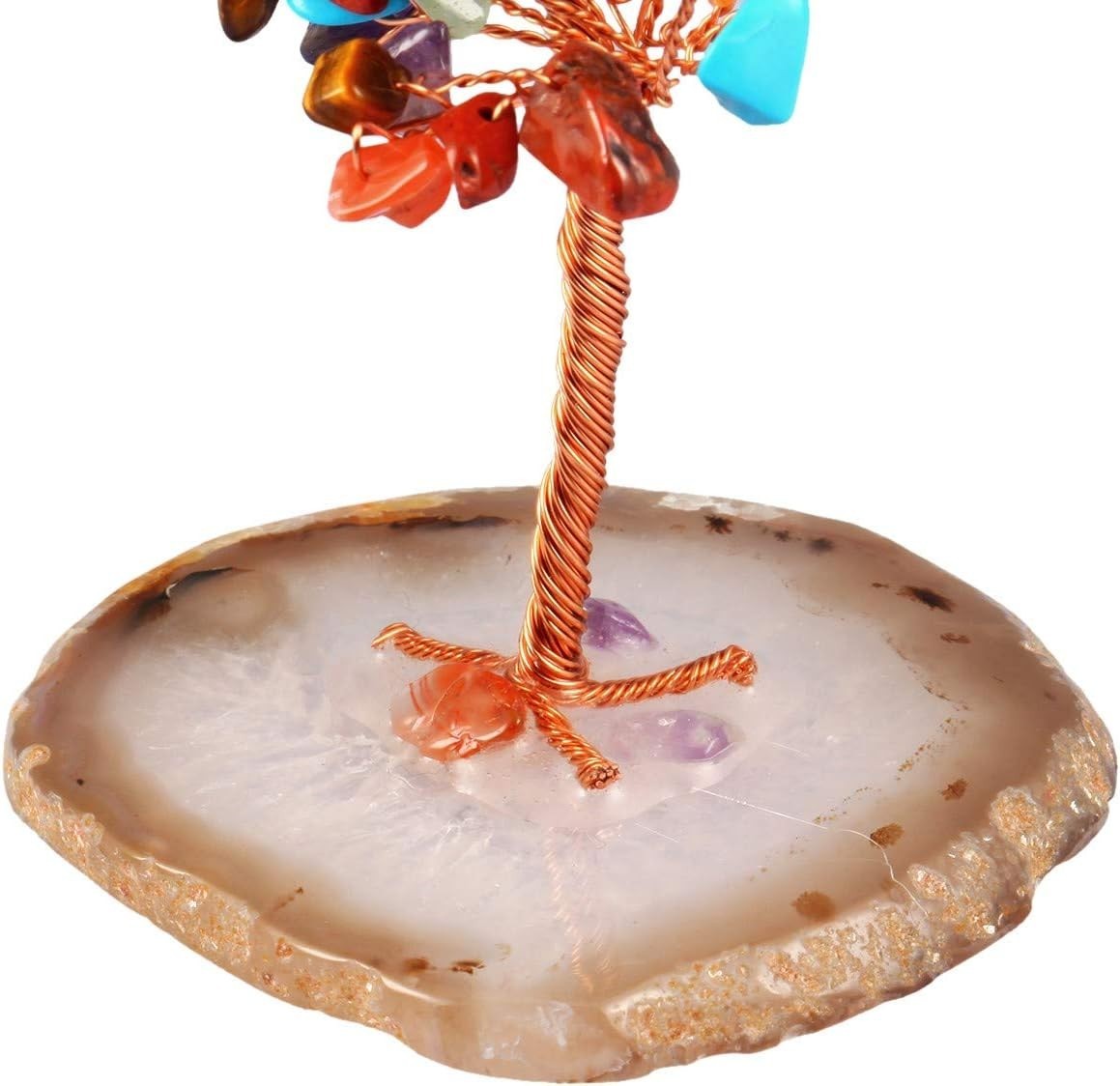 Crystal Money Tree Ornament Multicolour Gemstone Healing Decor Agate Base Gift