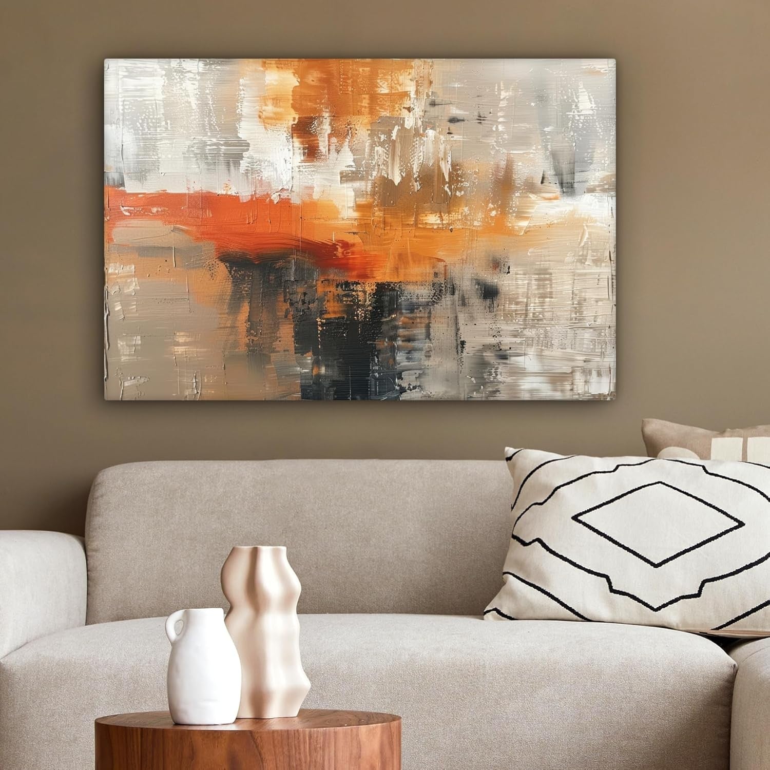 Abstract Gold Grey Canvas Wall Art 60x40cm Framed Modern