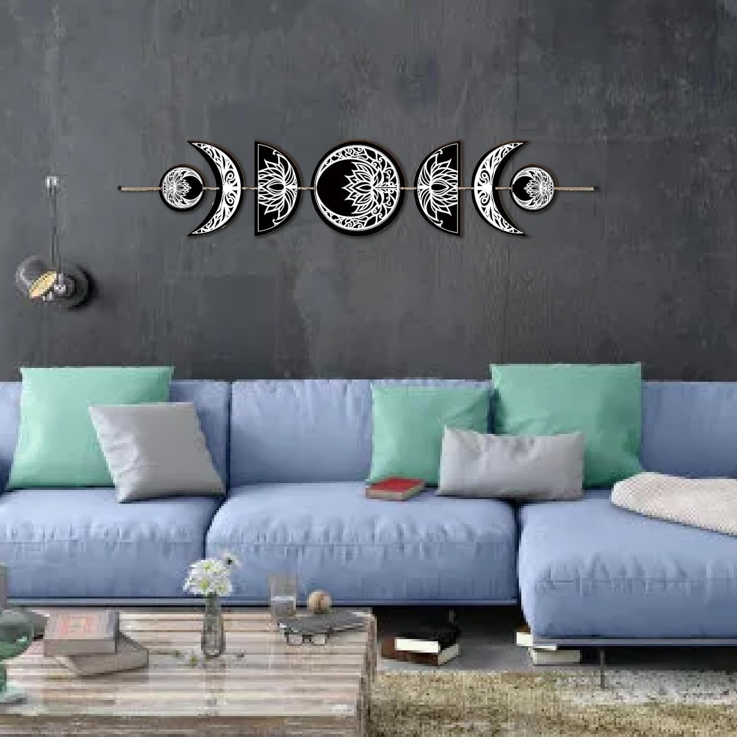 Boho 7PCS Moon Phase Wall Decor Wooden Hanging 31x6.2in