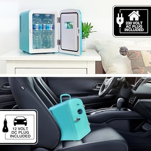 4L Mini Fridge Aqua Retro Cooler Portable 12V AC/DC Tabletop