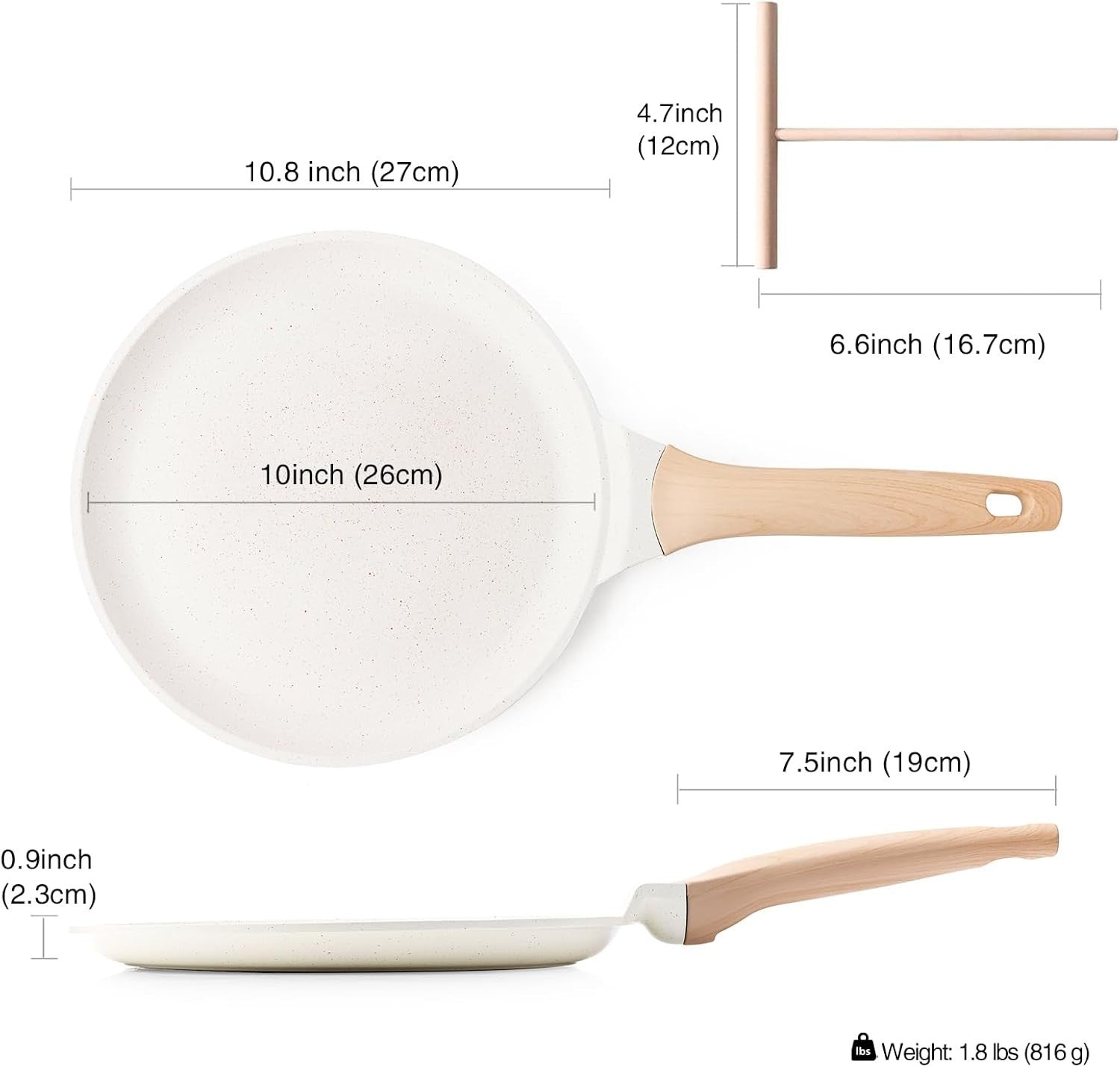 26 cm Kordisen White Non-Stick Crepe & Dosa Pan with Spreader