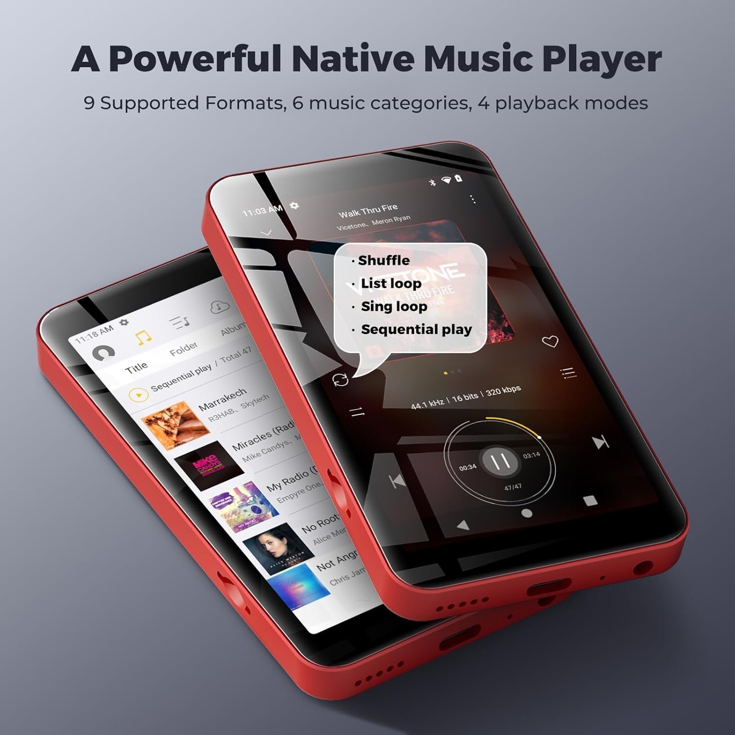 160GB WiFi Bluetooth MP3 Player Red 4" Touch Screen FM
