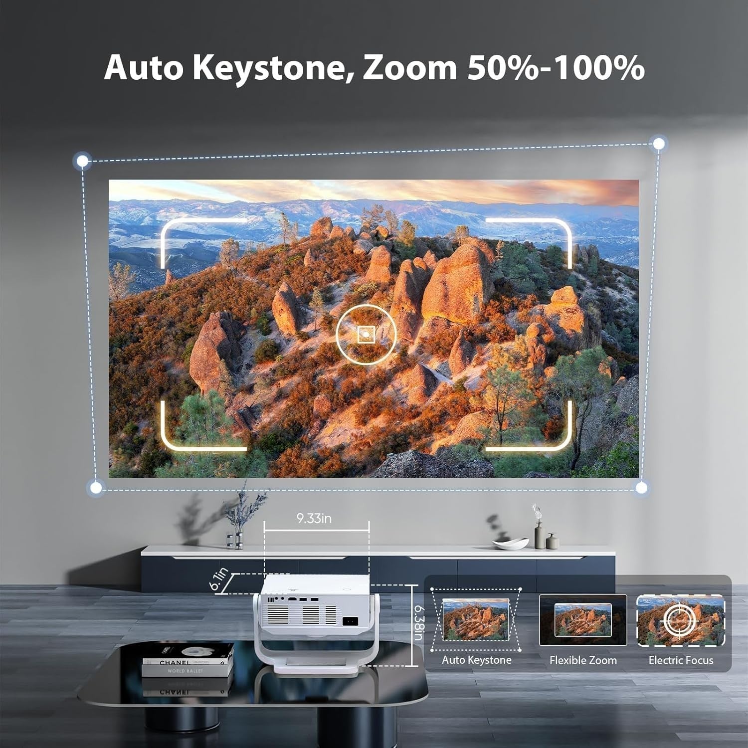 Smart WiFi 6 Movie Projector 1080P 4K Ready Bluetooth Auto Keystone 32K