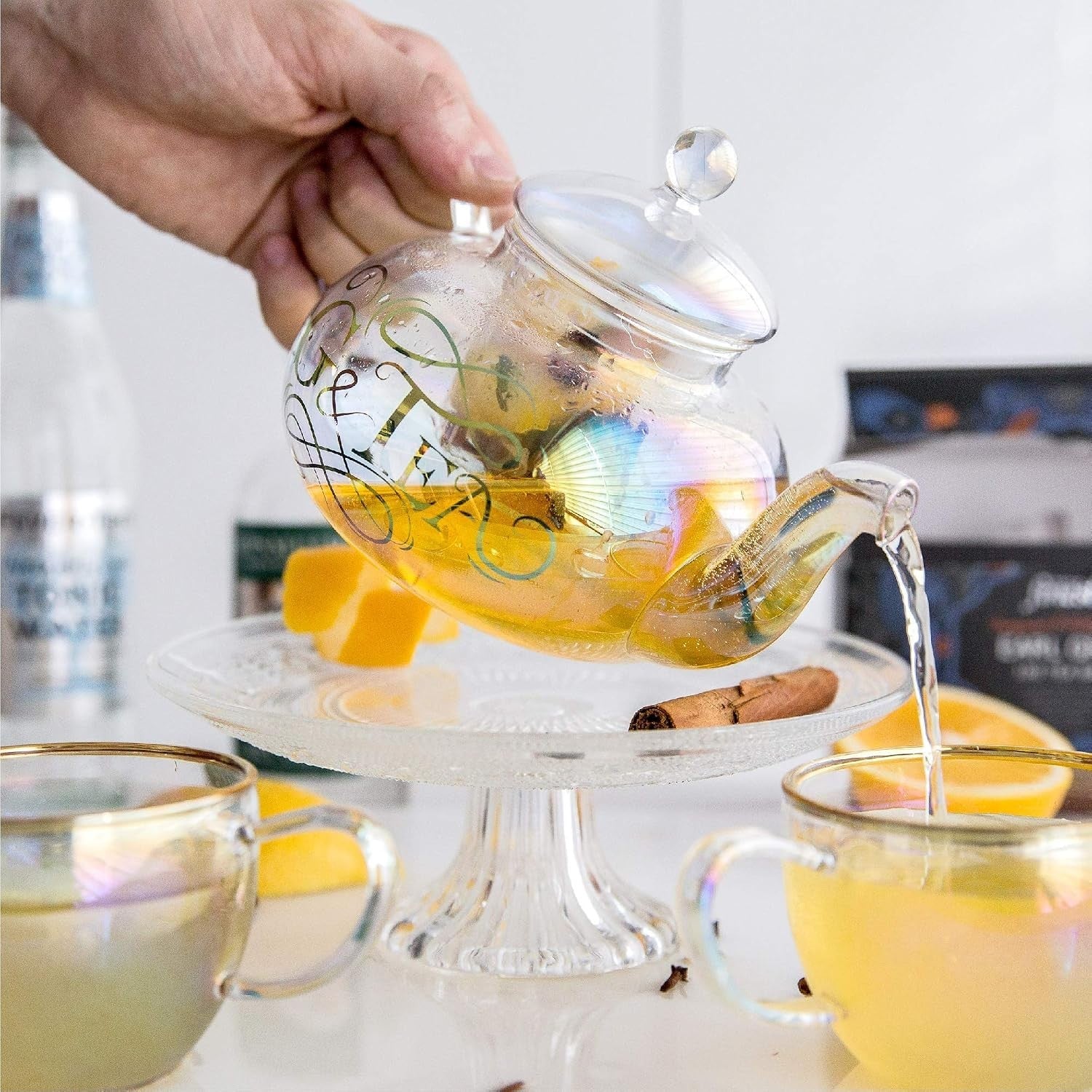 Gin Infuser Gift Set Teapot 2 Glasses Rainbow Glass Cocktail Tea