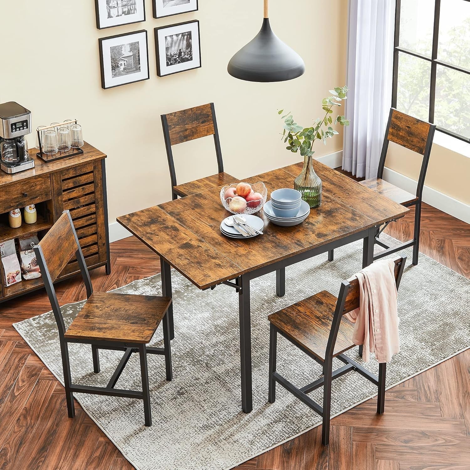 Industrial Drop Leaf Dining Table Folding Rustic Brown Black 2–4 Seater
