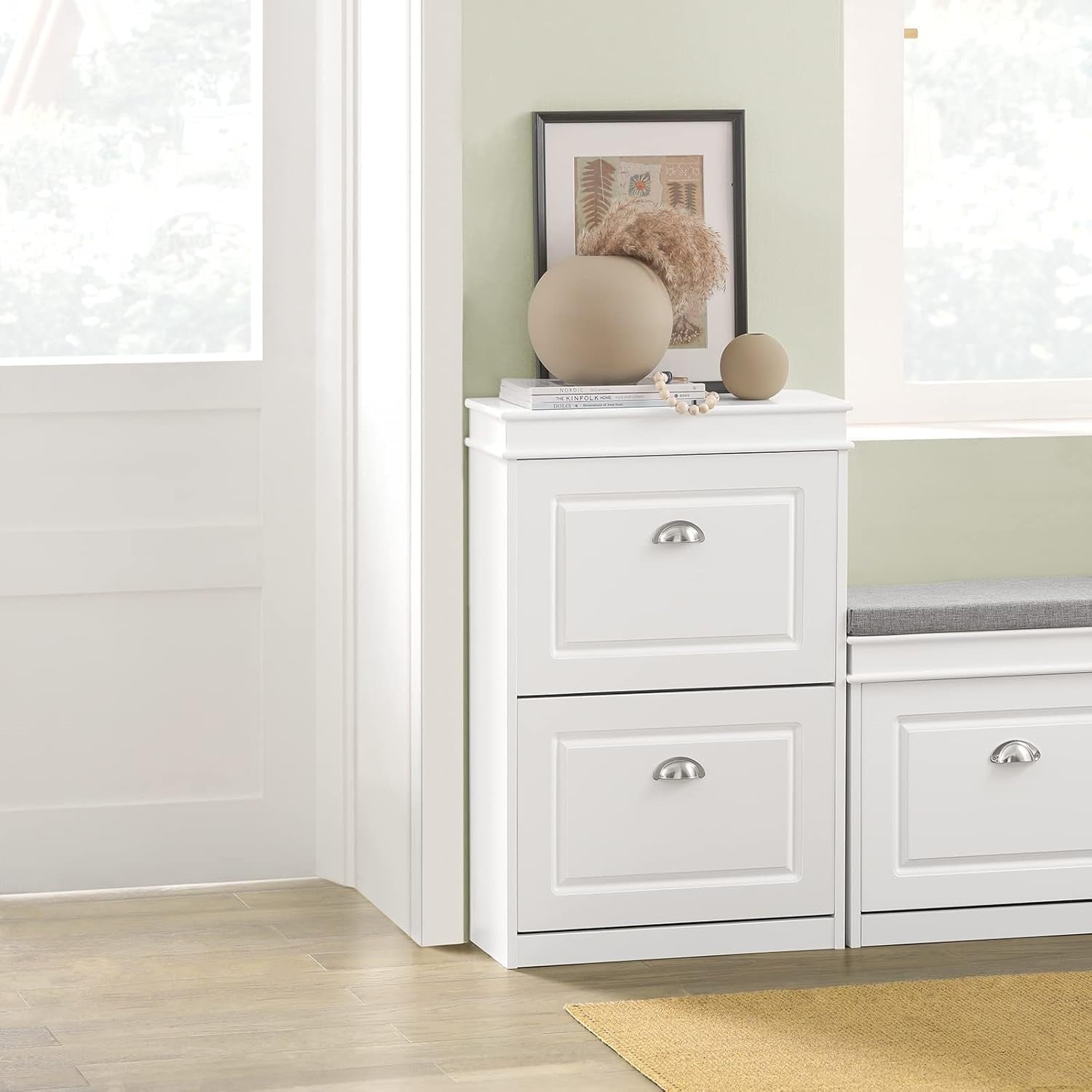 2-Drawer Slim Shoe Cabinet with Flip Drawers, 54x24x82 cm White