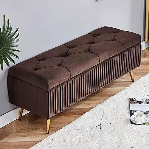 Coffee Velvet Storage Ottoman Bench with Gold Legs – Bedroom & Living Room