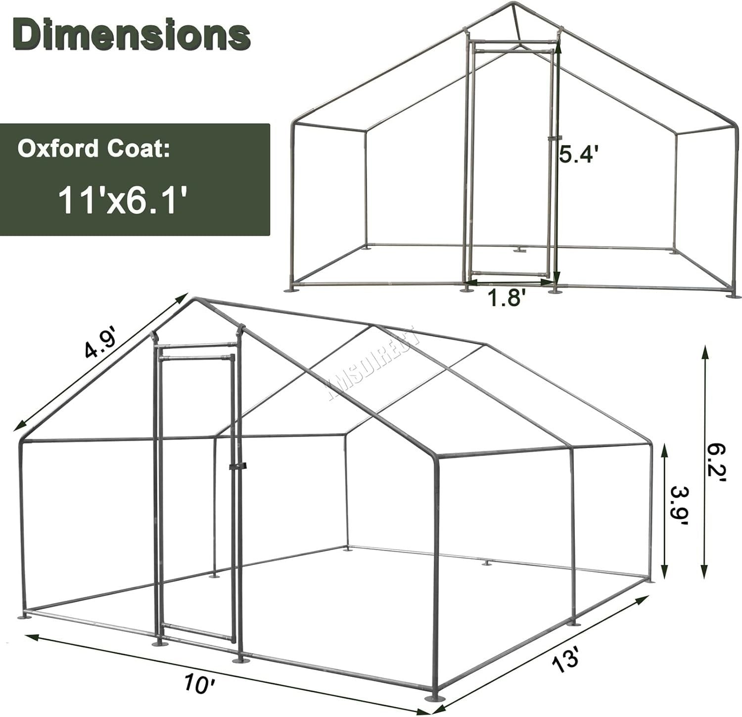 Extra Large Walk In Chicken Run Outdoor Metal Pet Enclosure 4x3x2m