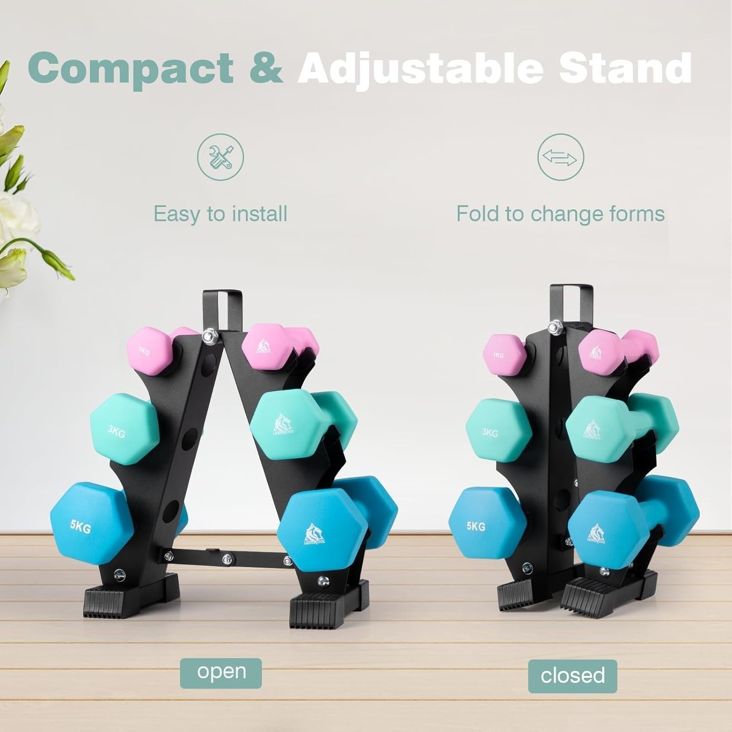 Neoprene Dumbbell Set with Portable Steel Rack, 1–5KG Home Gym