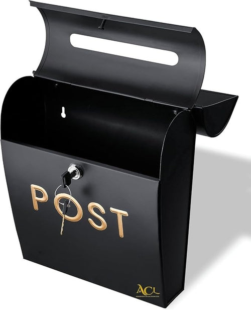 Lockable Wall Mounted Post Box Black Aluminium Mailbox | Secure & Stylish