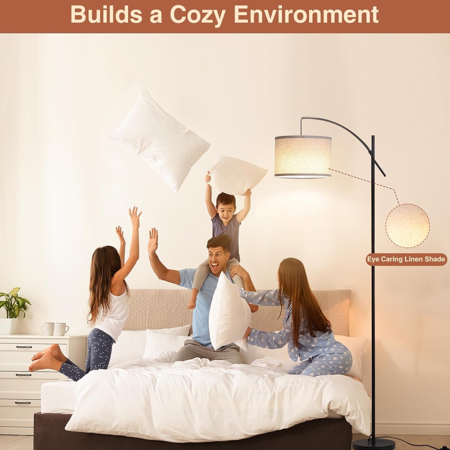 Arc Floor Lamp Dimmable Remote Control 3 Colour Temps E27 Modern Reading