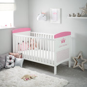 Convertible Cot Bed with Adjustable Height Toddler Bed 140x70cm White Pink