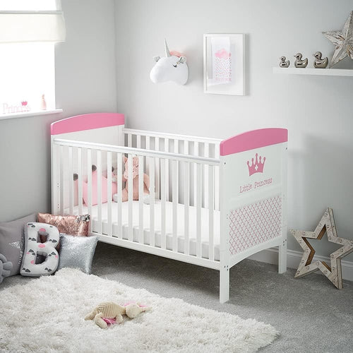 Convertible Cot Bed with Adjustable Height Toddler Bed 140x70cm White Pink