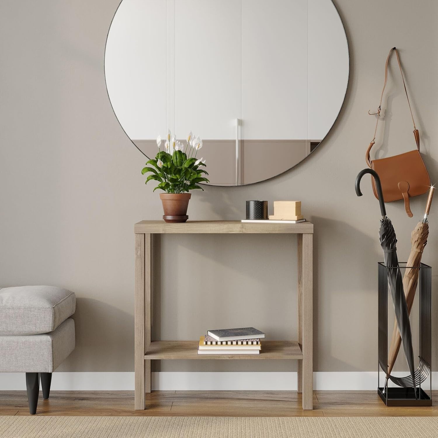 Slim 2-Tier Wooden Console Table with Storage Shelf for Hallway & Office