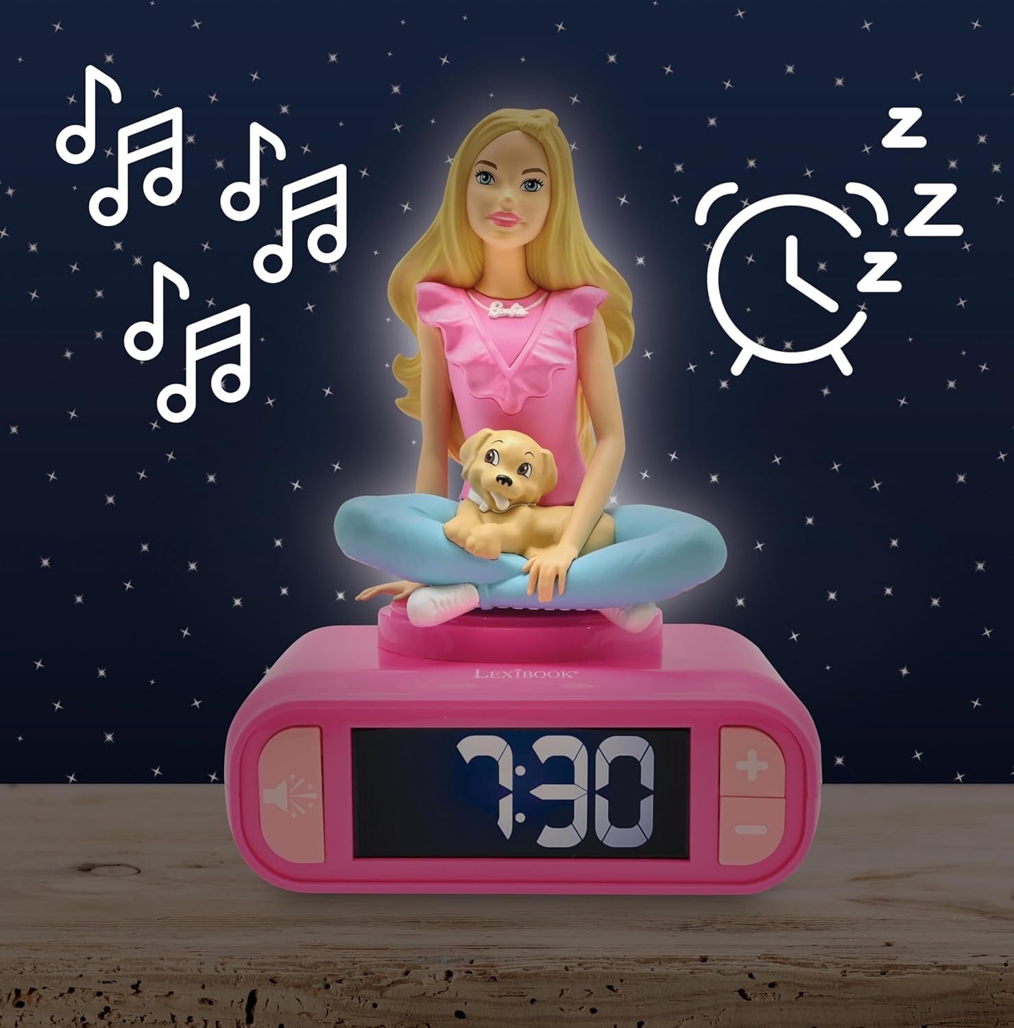 Kids Alarm Clock Night Light LED Display Snooze Sounds Pink Bedroom Gift