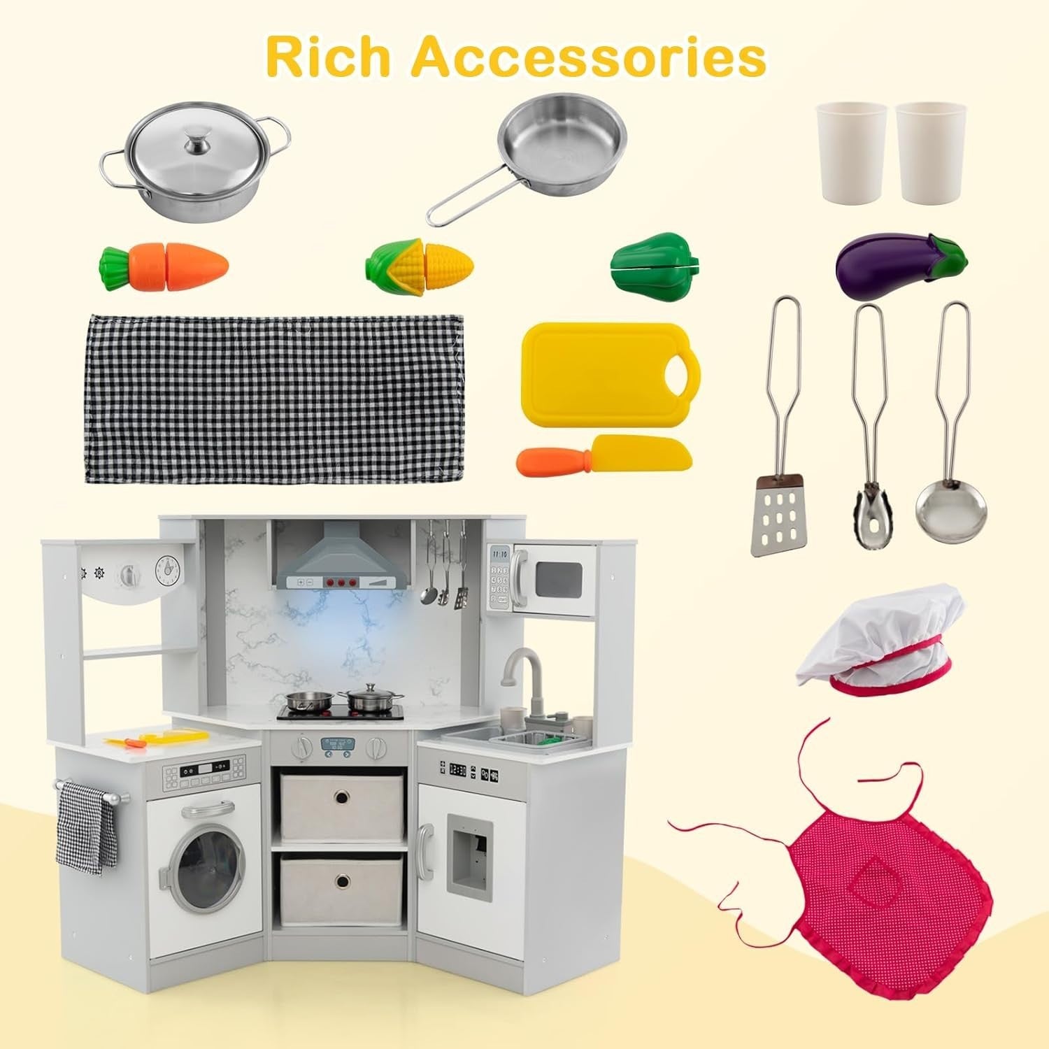 Corner Kids Play Kitchen Gray w/ Lights Sounds Running Water Set