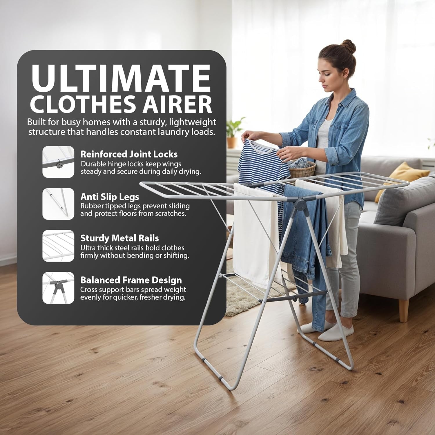 12M Clothes Airer Folding Laundry Drying Rack Large Indoor Freestanding