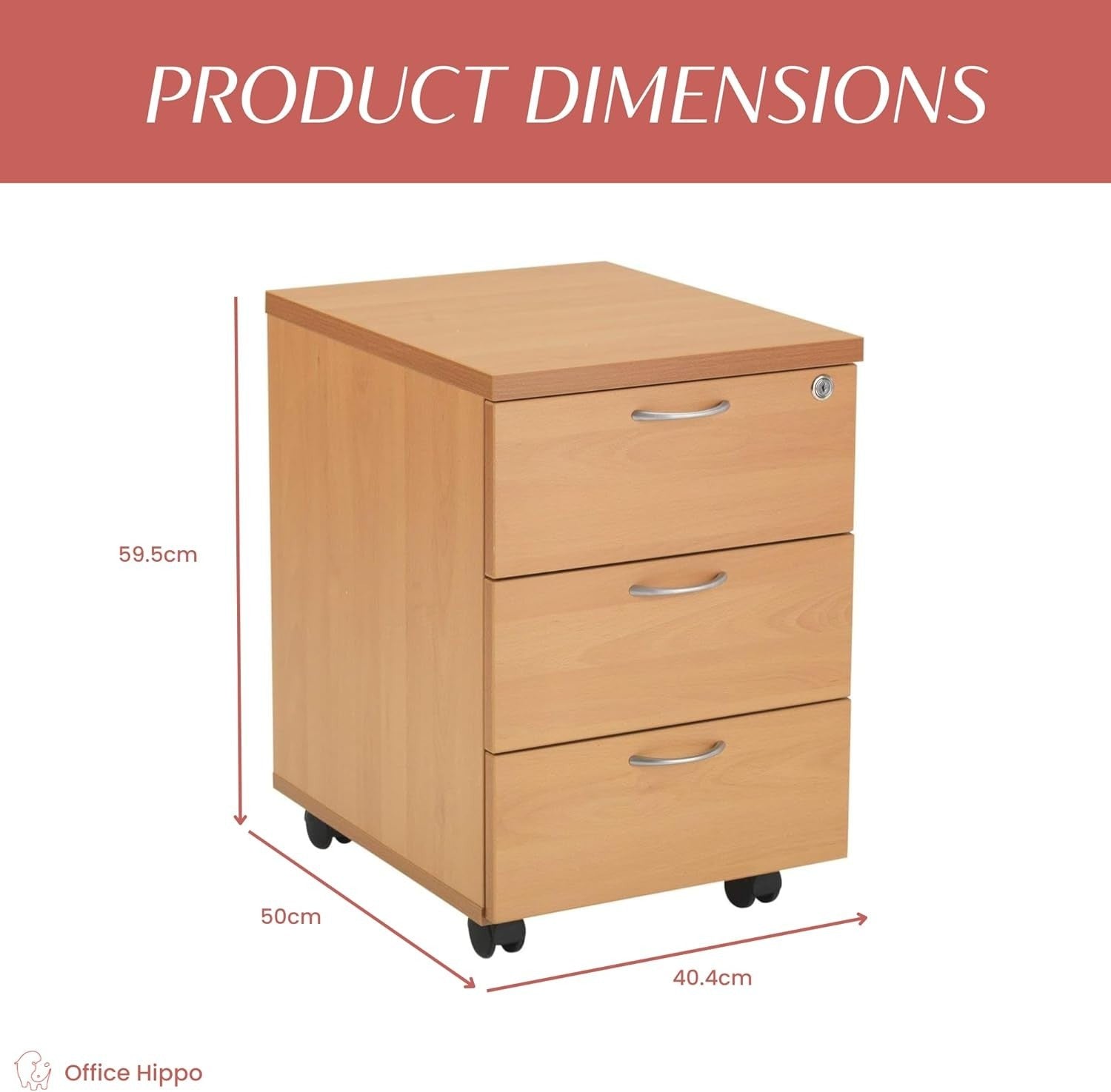 Lockable 3 Drawer Mobile Filing Cabinet Pedestal Office Storage Beech