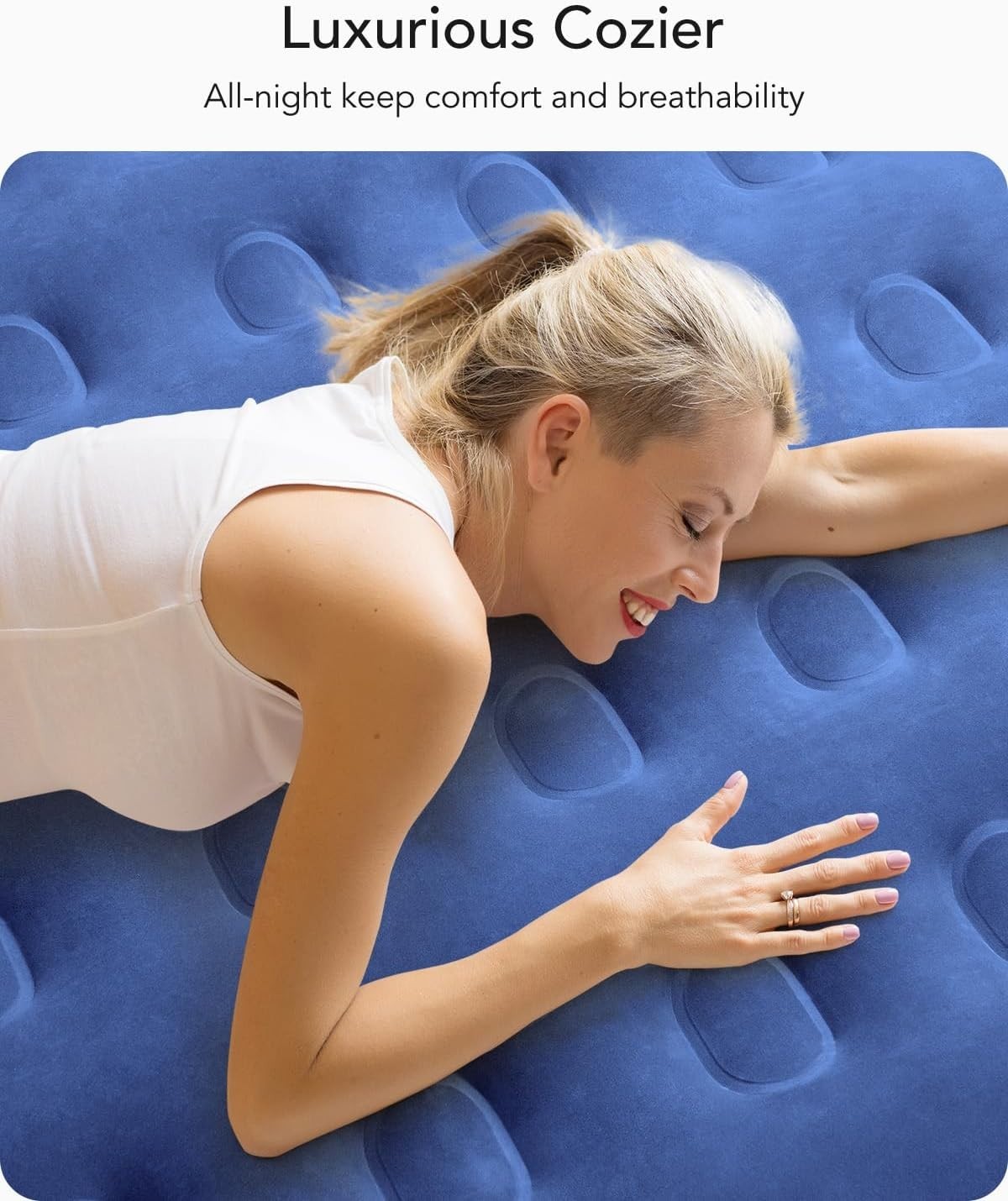 Single Inflatable Air Bed Built In Electric Pump Fast Inflate Guest Blue Matress
