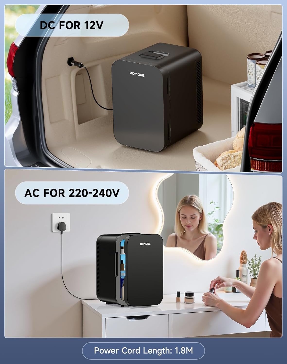 18L Mini Fridge Cooler & Warmer Portable AC 12V Compact Black