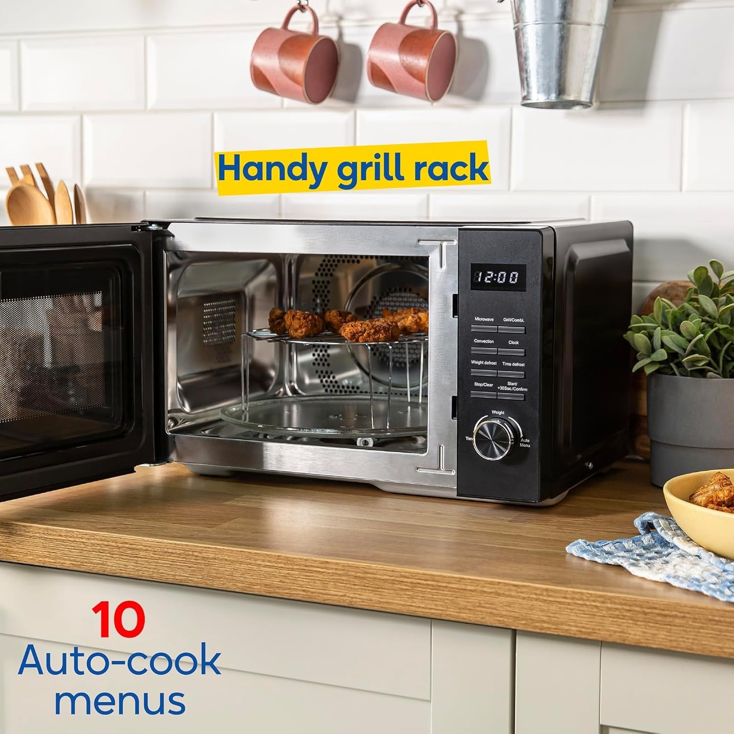 23L 900W Black 3-in-1 Microwave with Grill & Oven, 10 Auto Menus