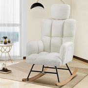 Comfortable Rocking Chair with Adjustable Headrest & Soft Faux Fur Upholstery