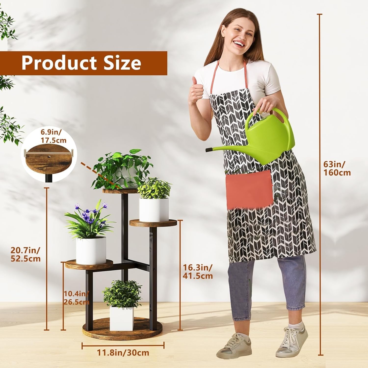 4 Tier Metal Wood Plant Stand Indoor | Rustic Brown Corner Flower Pot Shelf Rack