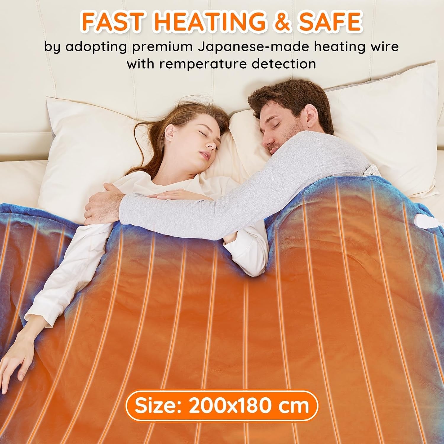 Electric Heated Throw Blanket XXL Fast Heat 10 Levels Sherpa Flannel 200x180cm