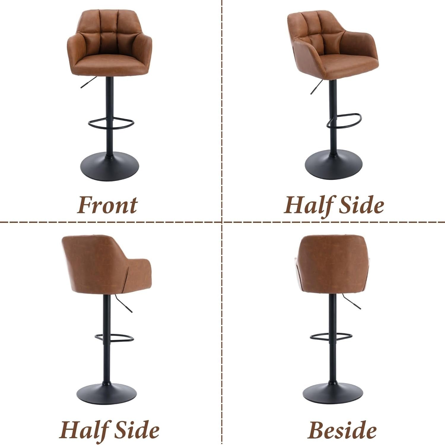 Adjustable home bar Brown PU Leather Bar Stools Set of 2 Swivel Kitchen Counter