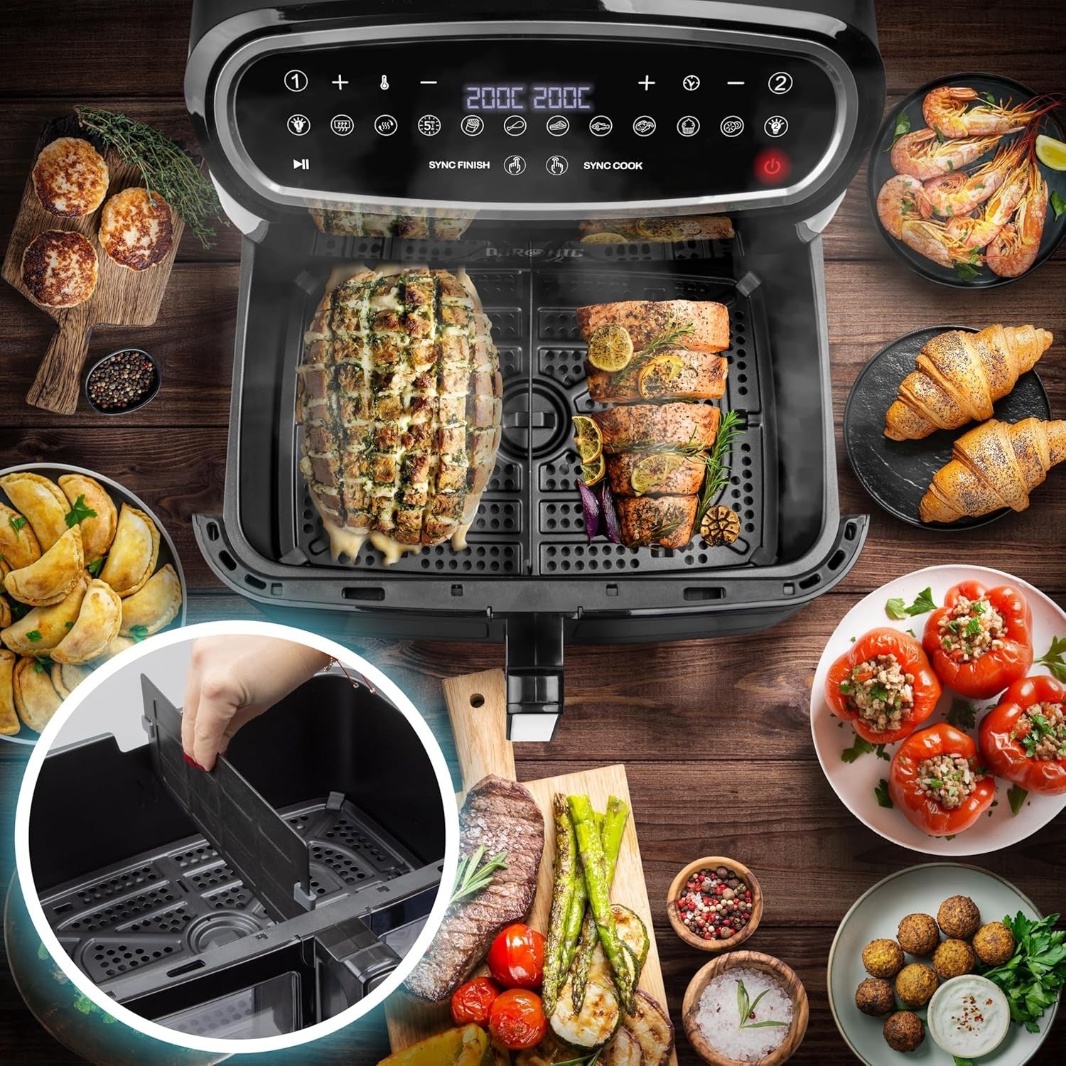 XL 19.5L Triple Drawer Digital Air Fryer | Dual Zone | 10-in-1 Presets | Viewing