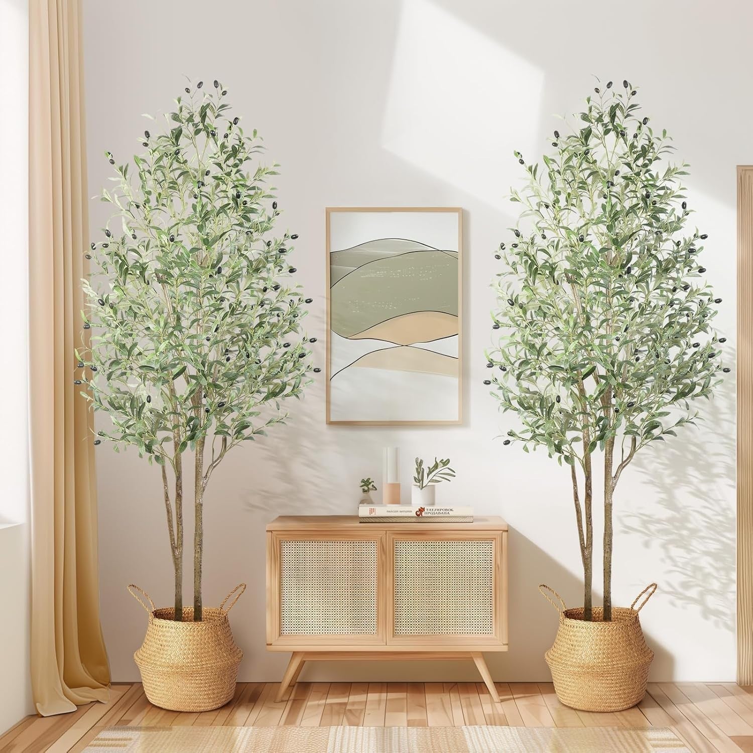 Set of 2 6ft Artificial Olive Trees Tall Faux Plant Indoor Decor with Fruits