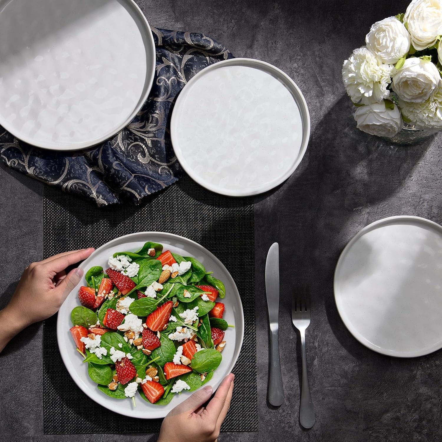 7.9in Ceramic Dessert Plates Set of 6 White Microwave Dishwasher Safe