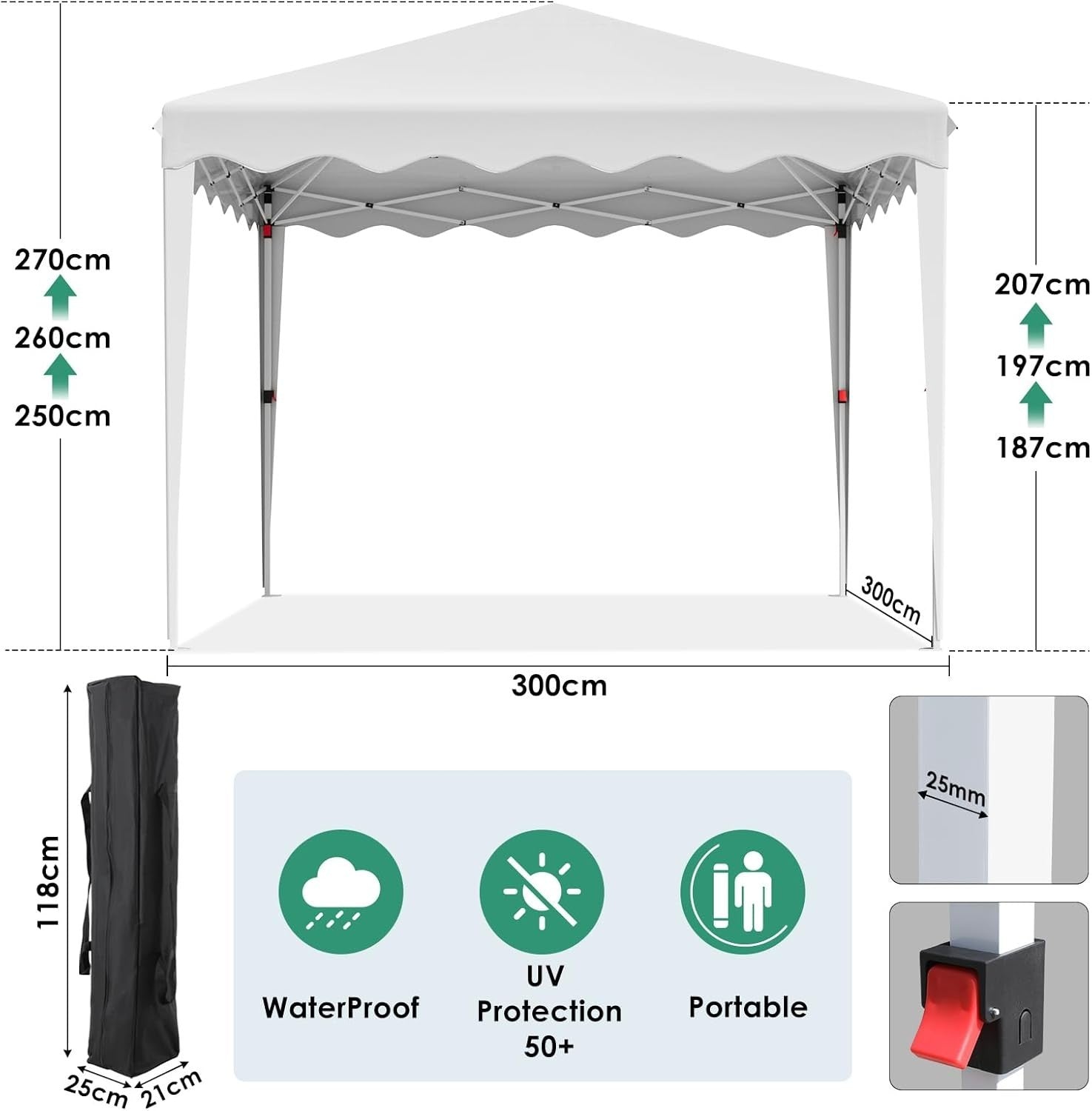 3x3M Gazebo With Sides Waterproof Garden Party Tent UV50+ 420D Oxford