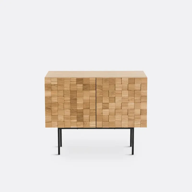 Oak Veneer 2-Door Sideboard with Soft Close & Checkerboard Front