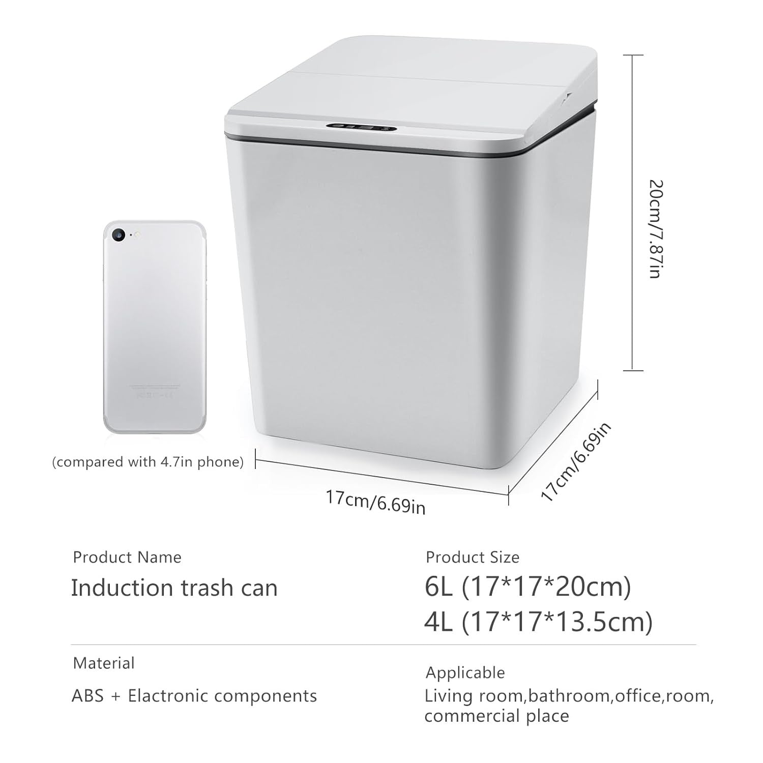6L Touchless Mini Trash Can | Automatic Sensor Bin Grey 1.5 Gal