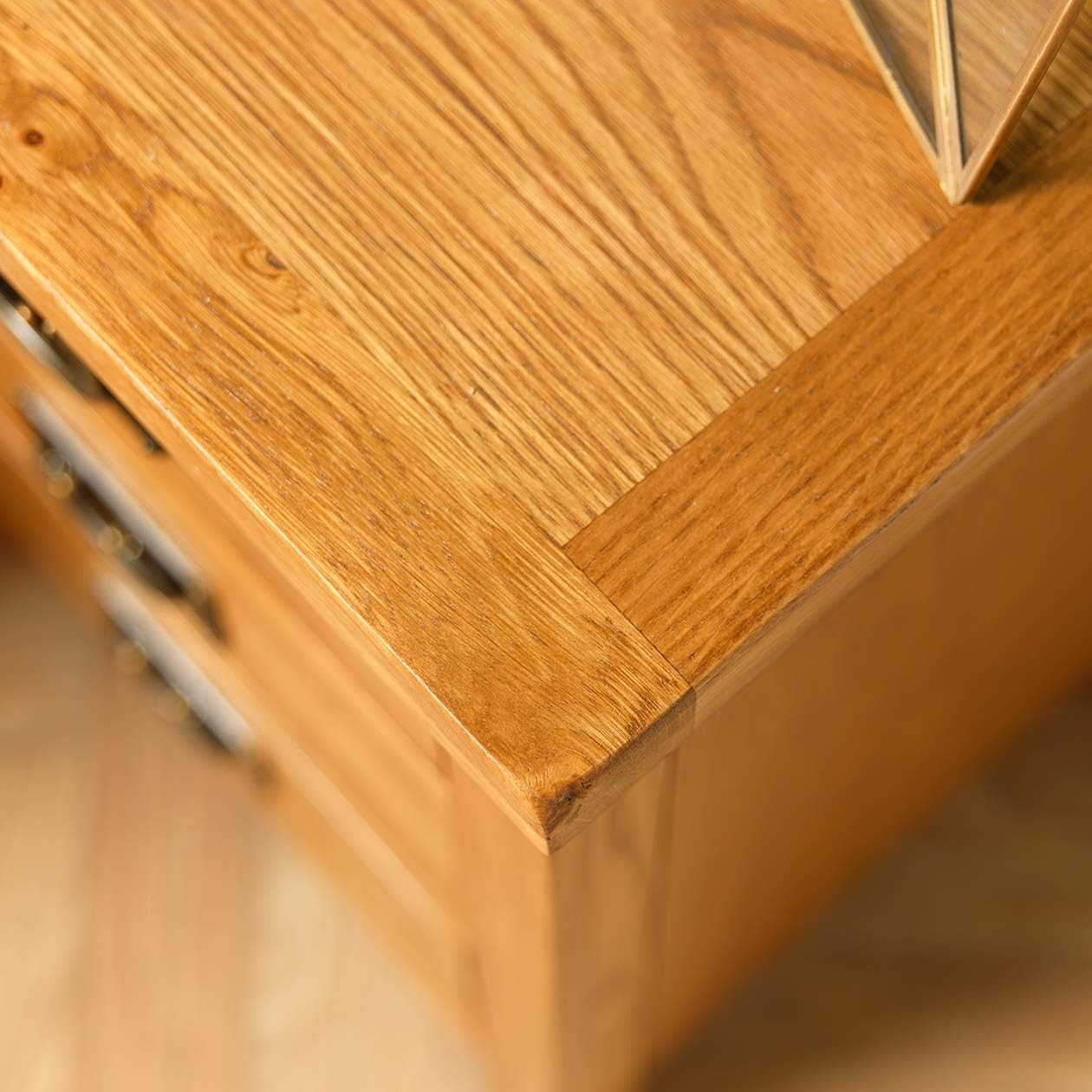 Rustic Oak 3 Drawer Bedside Table – Solid Wood Nightstand Storage Cabinet