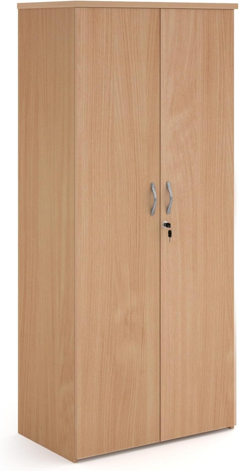 Beech Storage Cupboard 2 Door Lockable Cabinet with 4 Adjustable Shelves 179cm