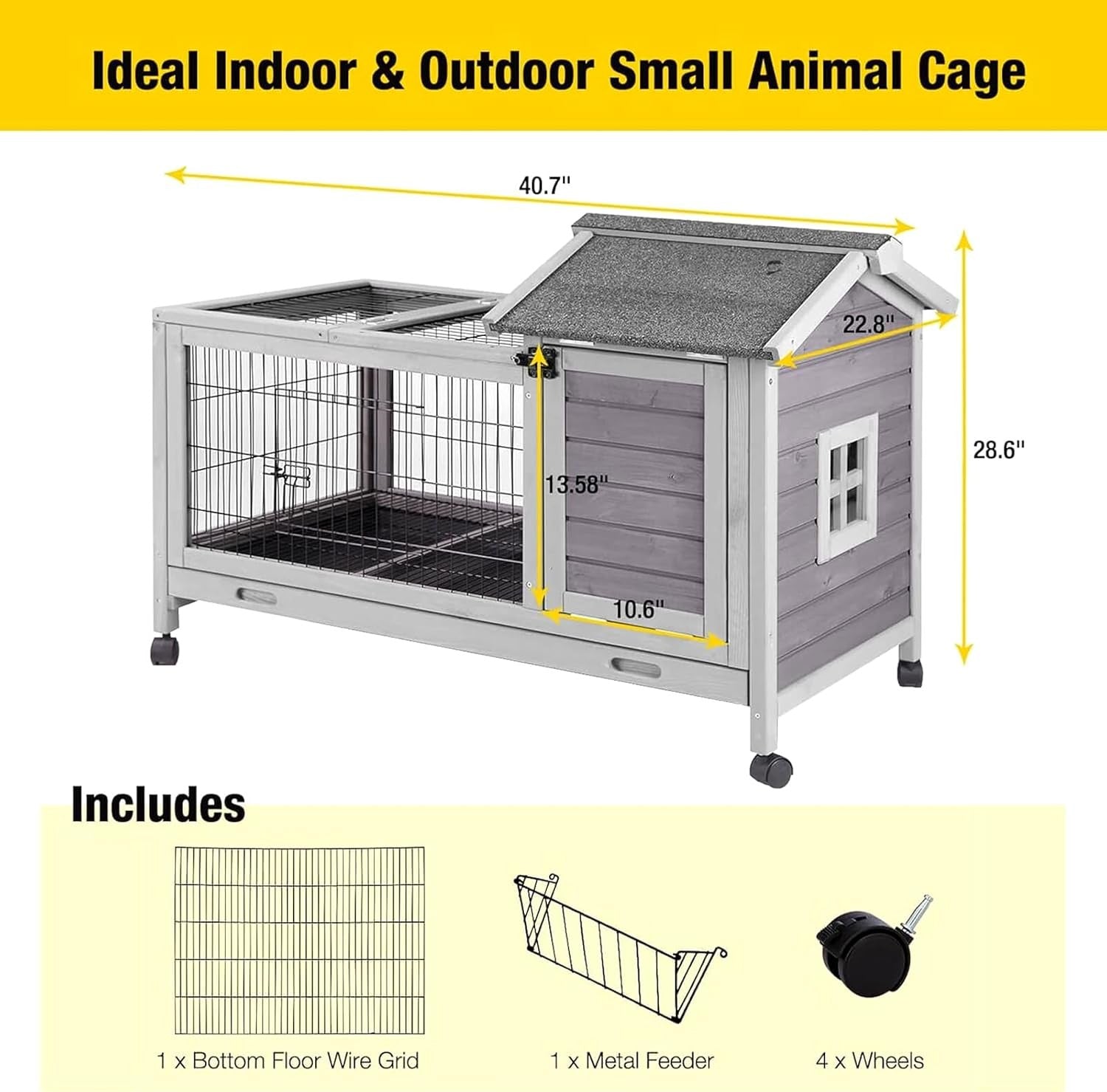 Large Wooden Rabbit Hutch on Wheels with Run Tray Lock Indoor Outdoor