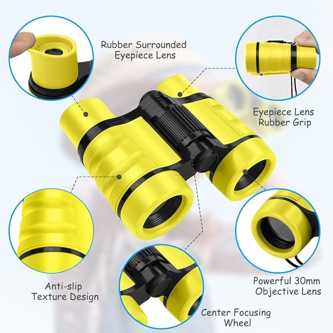Kids 4x30 Yellow Shockproof Binoculars | Outdoor Explorer Toy Ages 3–12