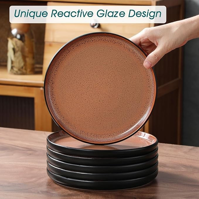18pc Stoneware Dinner Set Plates Bowls Reactive Glaze Service for 6 Amber