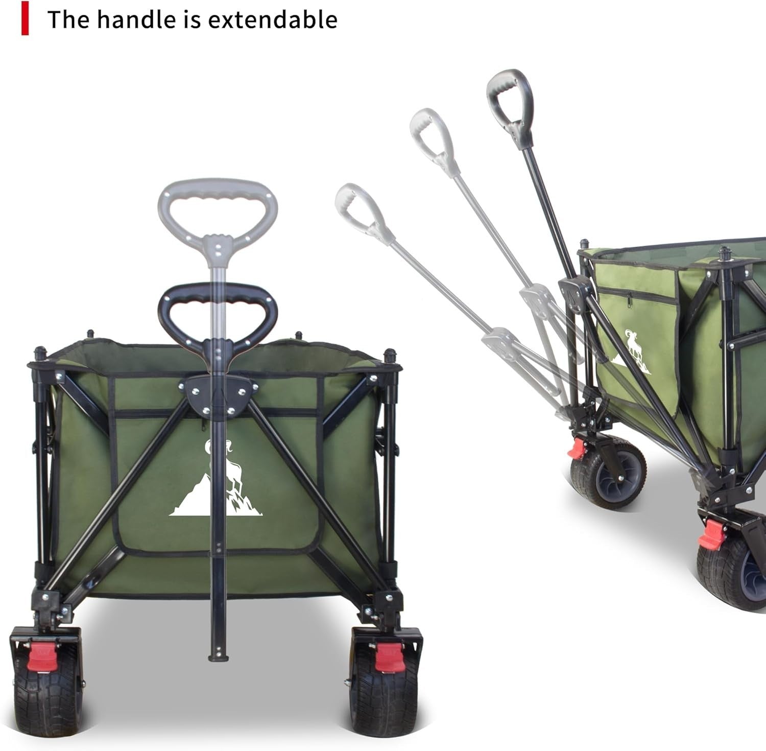 445L Extra Large Folding Wagon Heavy Duty All-Terrain Cart w/ Brakes Green